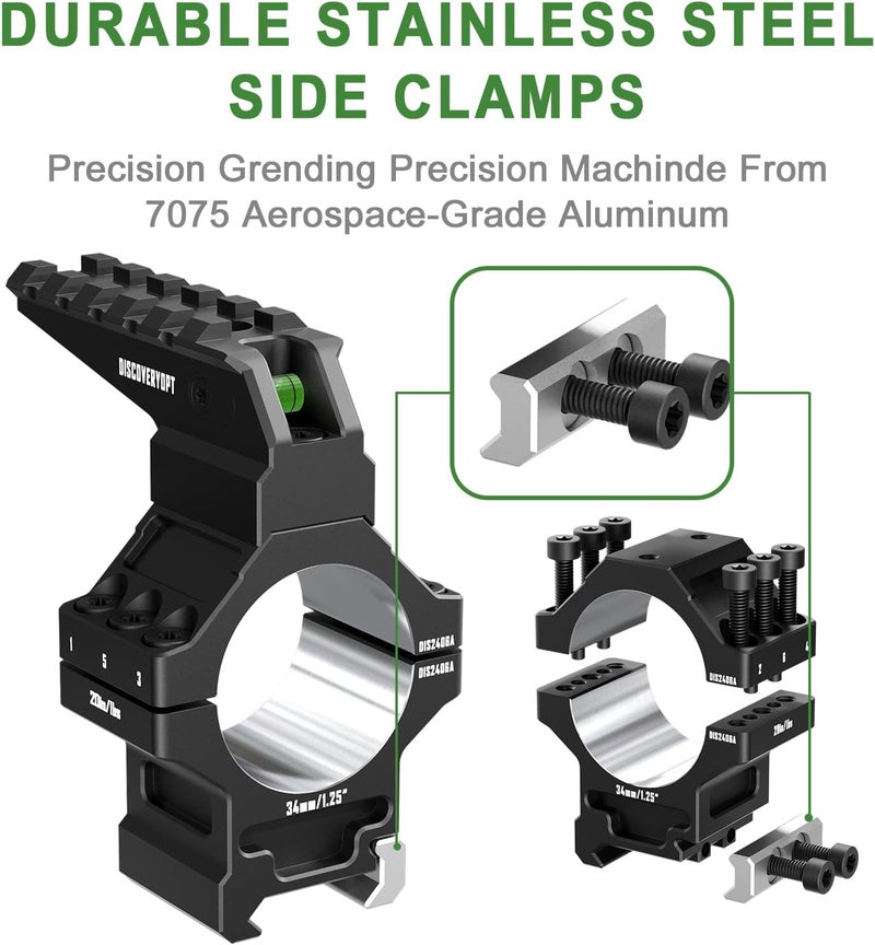 DISCOVERYOPT Store Heavy Duty Scope Rings-7075 Aluminum Precision Lapped Picatinny Mount with Bubble Level, Picatinny Rail, for Rifle Scope Mounting - Image 4